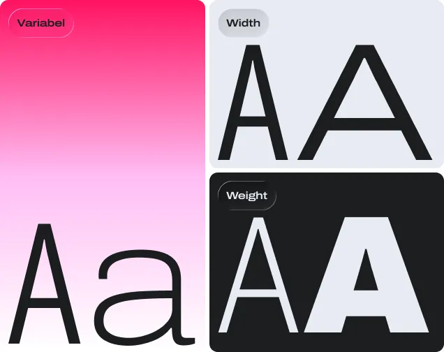 Specimen van Archivo Variable: de letters Aa op een roze verloop, en AA in verschillende breedtes en diktes