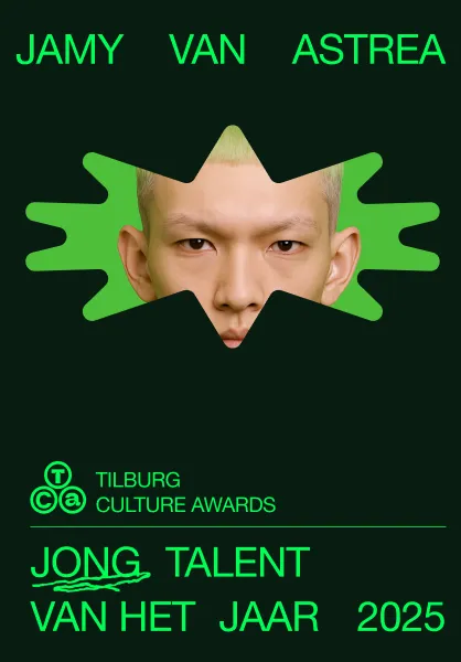 Donkere posterschets met een groene ster, het logo en een scribble onder de titel